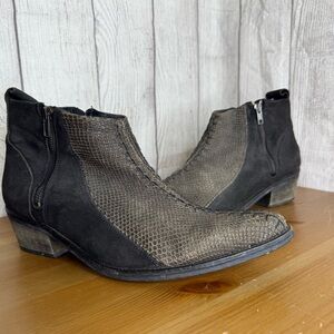 Free People Flying Ranch Black Leather Snakeskin Ankle Boot Size EU 41 US 10